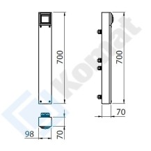 Panel przyłączy elektrycznych z gniazdem 98x70x700, AISI 304, Komat KL-39.7801