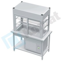 Stanowisko z witryną chłodniczą z wanną - witryna zamknięta 1300x800x900, AISI 304, Komat KL1-60.8003