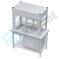 Stanowisko z witryną chłodniczą z wanną - witryna z klapkami uchylnymi 1630x800x900, AISI 304, Komat KL1-61.8004