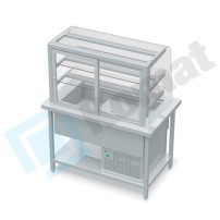 Stanowisko z witryną chłodniczą z wanną - witryna zamknięta, szyba gięta 1300x800x900, AISI 304, Komat KL1-80.803G