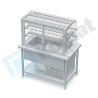 Stanowisko z witryną chłodniczą z wanną - witryna z klapkami uchylnymi, szyba gięta 1950x800x900, AISI 304, Komat KL1-81.805G