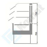 Stanowisko z witryną chłodniczą z wanną - witryna z klapkami uchylnymi, szyba gięta 1950x800x900, AISI 304, Komat KL1-81.805G
