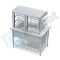 Stanowisko z witryną chłodniczą z wanną - witryna otwarta, szyba gięta 1300x800x900, AISI 304, Komat KL1-82.803G
