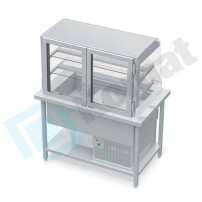 Stanowisko z witryną chłodniczą z wanną - witryna otwarta, szyba gięta 1630x800x900, AISI 304, Komat KL1-82.804G