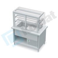 Stanowisko z witryną chłodniczą z wanną - witryna zamknięta, szyba gięta 1950x800x900, AISI 304, Komat KL2-80.805G