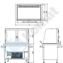 Stanowisko z witryną chłodniczą z wanną - witryna otwarta, szyba gięta 1300x800x900, AISI 304, Komat KL2-82.803G