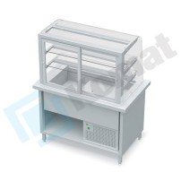 Stanowisko z witryną chłodniczą z wanną - witryna zamknięta, szyba gięta 970x800x900, AISI 304, Komat KL3-80.802G