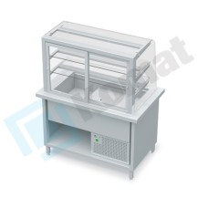 Stanowisko z witryną chłodniczą z wanną - witryna zamknięta, szyba gięta 1950x800x900, AISI 304, Komat KL3-80.805G