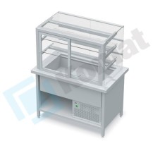 Stanowisko z witryną chłodniczą z wanną - witryna z klapkami uchylnymi 1950x800x900, AISI 304, Komat KL3-81.805P