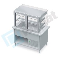 Stanowisko z witryną chłodniczą z wanną - witryna otwarta 1300x800x900, AISI 304, Komat KL3-82.803P