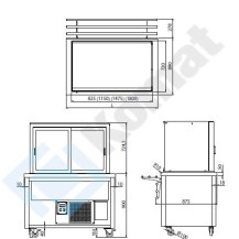 Stanowisko z witryną chłodniczą z wanną - witryna zamknięta 970x800x900, AISI 304, Komat KL4-80.802P