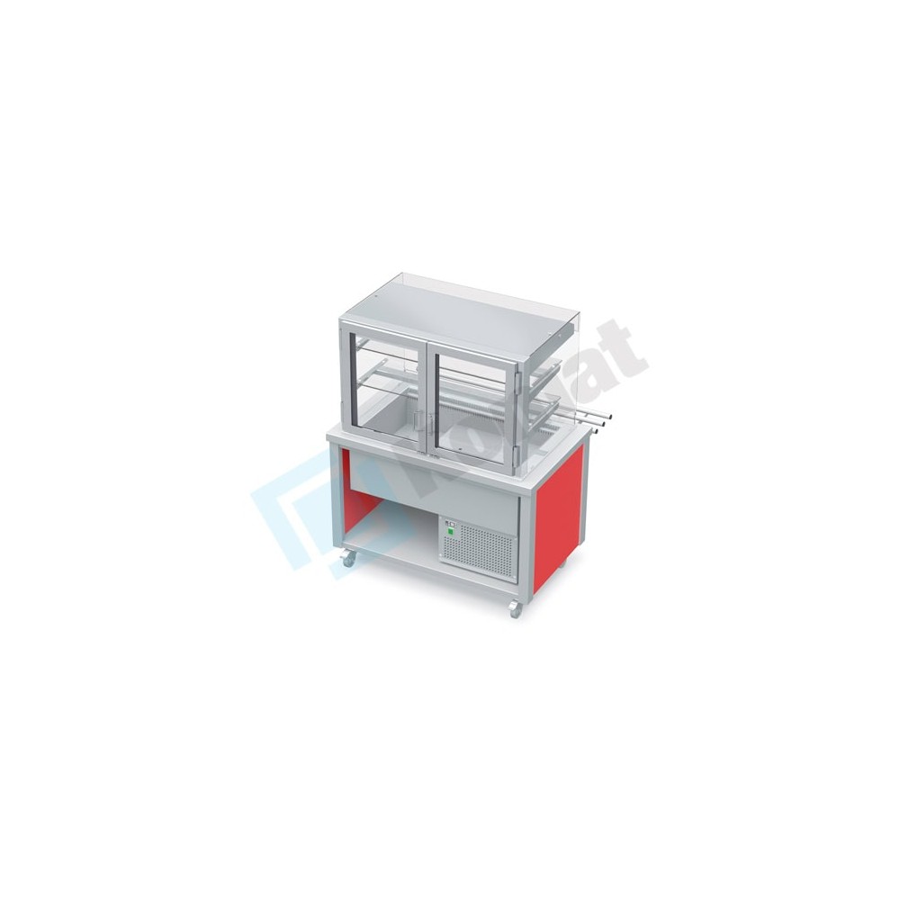 Stanowisko z witryną chłodniczą z wanną - witryna otwarta 970x800x900, AISI 304, Komat KL4-82.802P