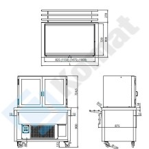 Stanowisko z witryną chłodniczą z wanną - witryna otwarta 1950x800x900, AISI 304, Komat KL4-82.805P