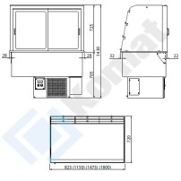 Witryna chłodnicza z wanną - witryna z klapkami uchylnymi, szyba gięta 1150x720x1430, AISI 304, Komat KL8-81.803G