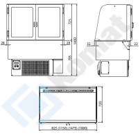 Witryna chlodnicza z wanną - otwarta, szyba gięta 1150x720x1430, AISI 304, Komat KL8-82.803G