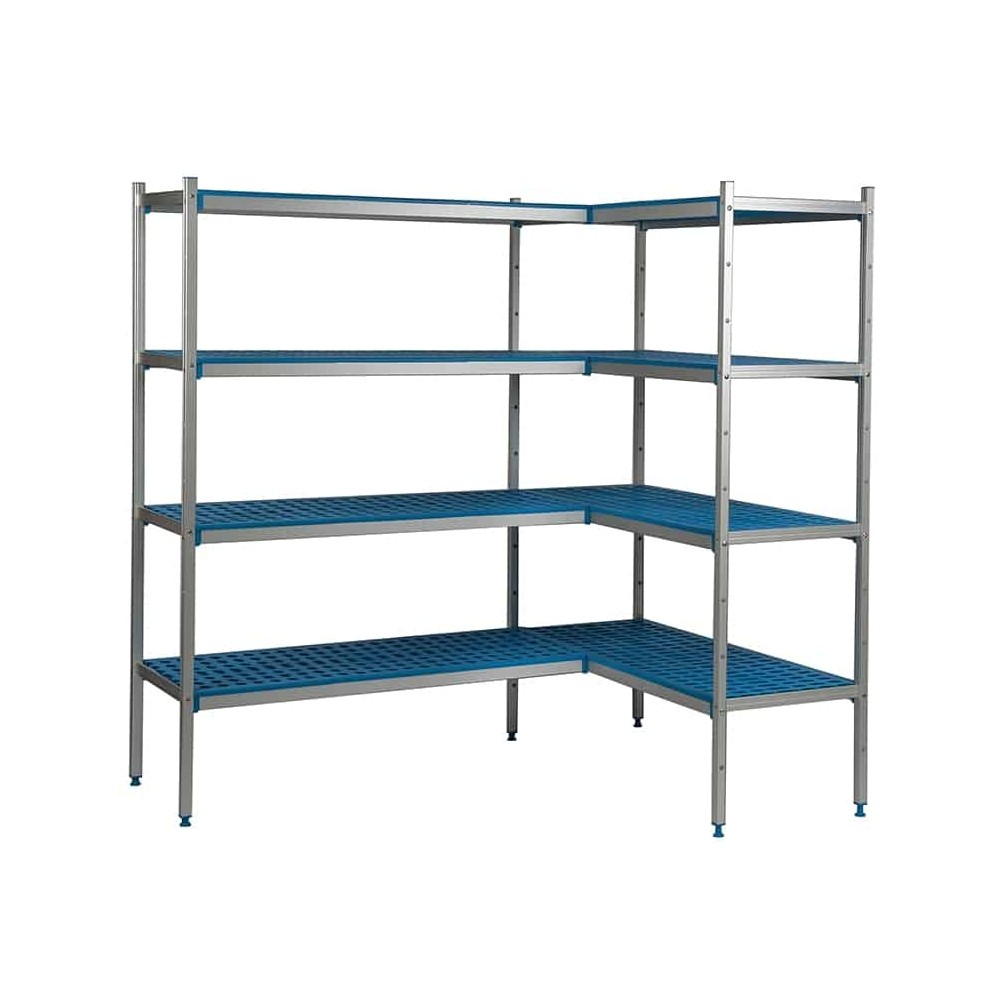 Regał aluminiowo-polipropylenowy narożny, 4 półkowy, 2670x500x1750, ALUSHELF 2PD-54+8P-135+8UM