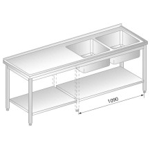 STÓŁ Z DWOMA ZLEWAMI I PÓŁKĄ 2500x600x850 Dora-Metal DM-3213