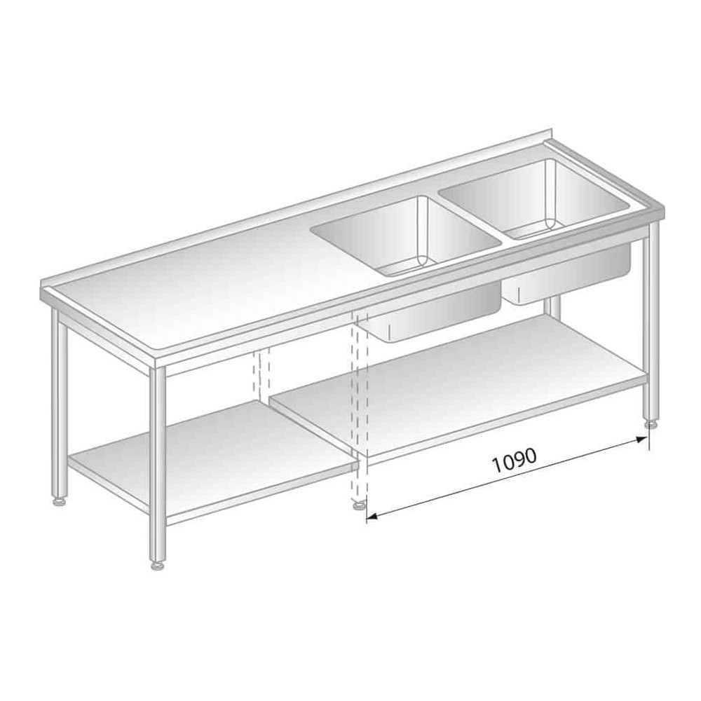STÓŁ Z DWOMA ZLEWAMI I PÓŁKĄ 2200x700x850 Dora-Metal DM-3213