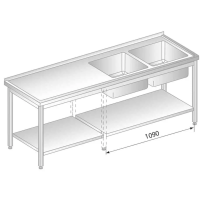 STÓŁ Z DWOMA ZLEWAMI I PÓŁKĄ 2300x600x850 Dora-Metal DM-3213