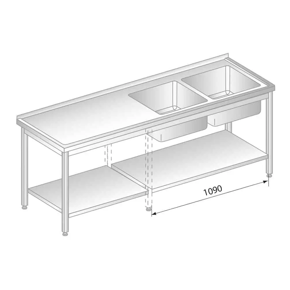 STÓŁ Z DWOMA ZLEWAMI I PÓŁKĄ 2300x600x850 Dora-Metal DM-3213