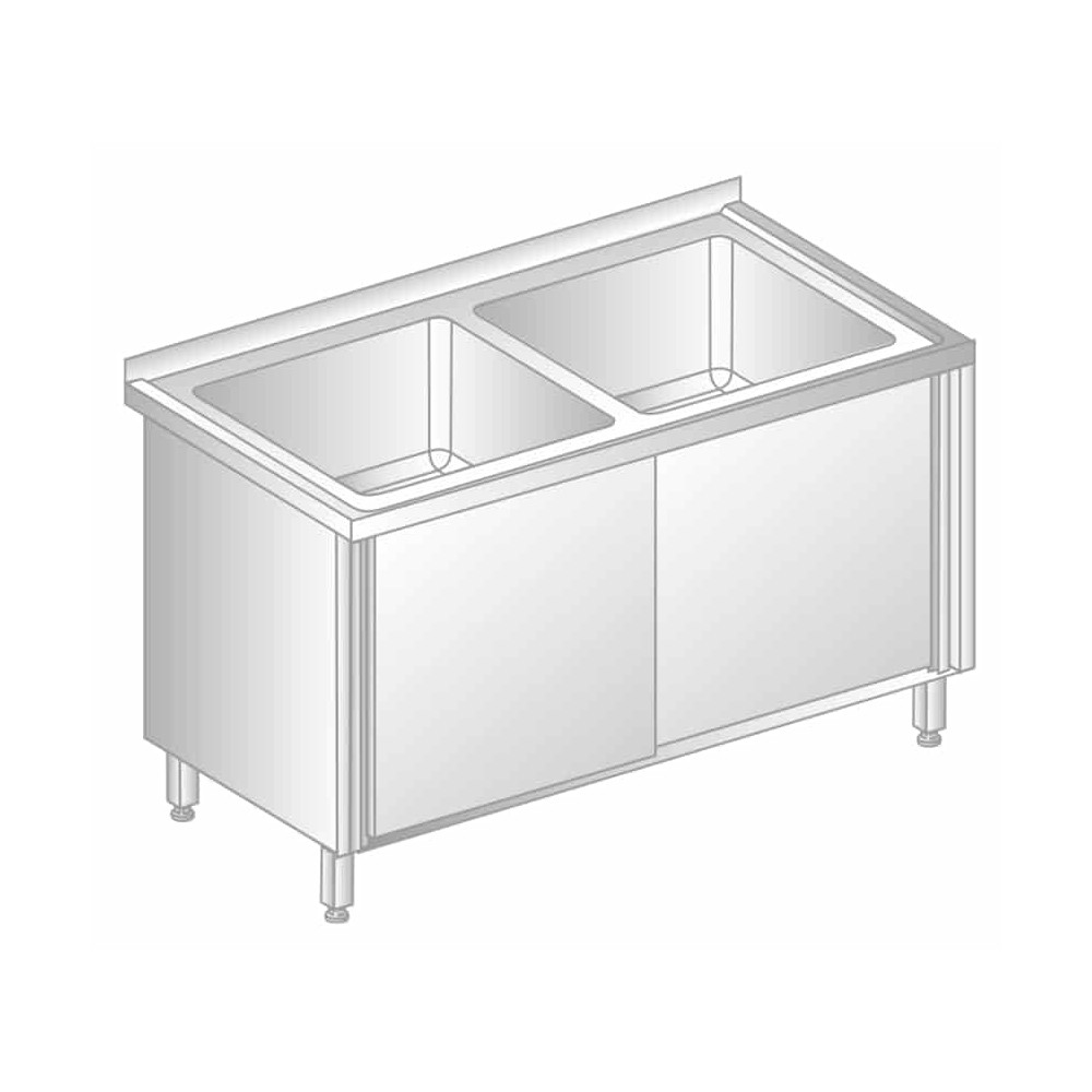 STÓŁ Z DWOMA ZLEWAMI I SZAFKĄ 1400x600x850 Dora-Metal DM-3226