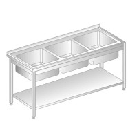 STÓŁ Z TRZEMA ZLEWAMI I PÓŁKĄ 1800x700x850 Dora-Metal DM-3227