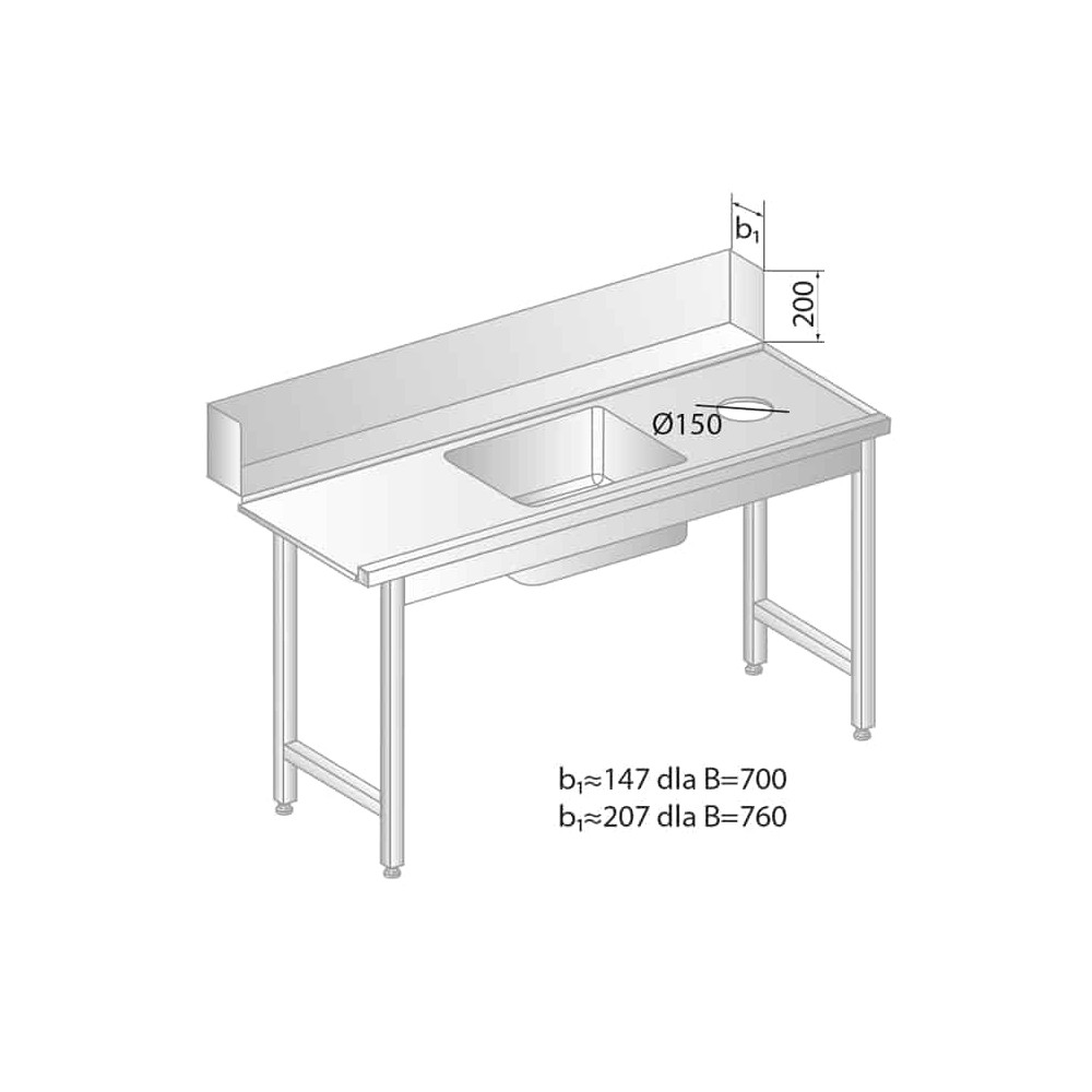 STÓŁ ZAŁADOWCZY DO ZMYWAREK ZE ZLEWEM I OTWOREM NA ODPADKI 2000x700x850 Dora-Metal DM-3257