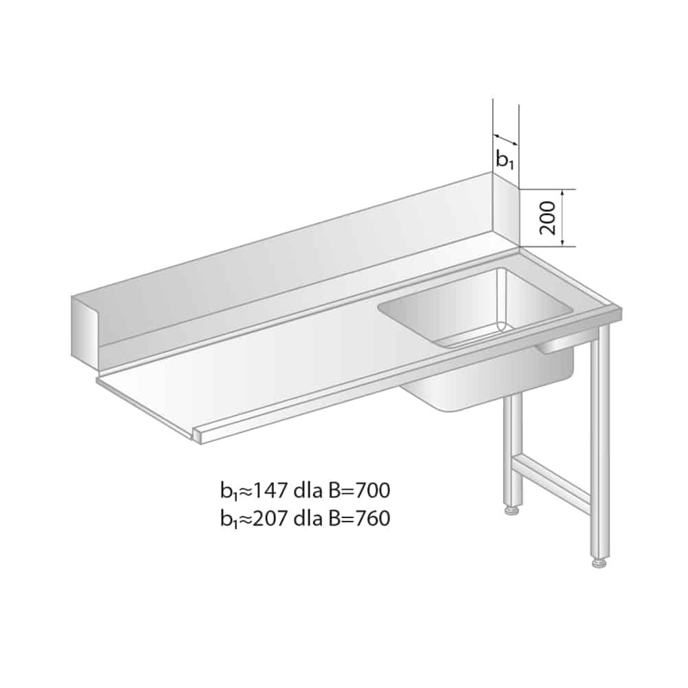 STÓŁ ZAŁADOWCZY DO ZMYWAREK ZE ZLEWEM 1000x700x850 Dora-Metal DM-3266