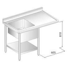 STÓŁ ZE ZLEWEM, PÓŁKĄ I MIEJSCEM NA ZMYWARKĘ 1300x700x850 Dora-Metal DM-3272