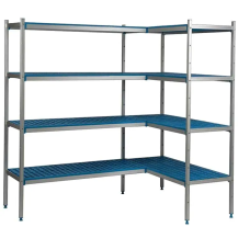 Regał aluminiowo-polipropylenowy narożny, 4 półkowy, 5530x500x1750, ALUSHELF 4PD-54+8P-135+8P-145+8UM