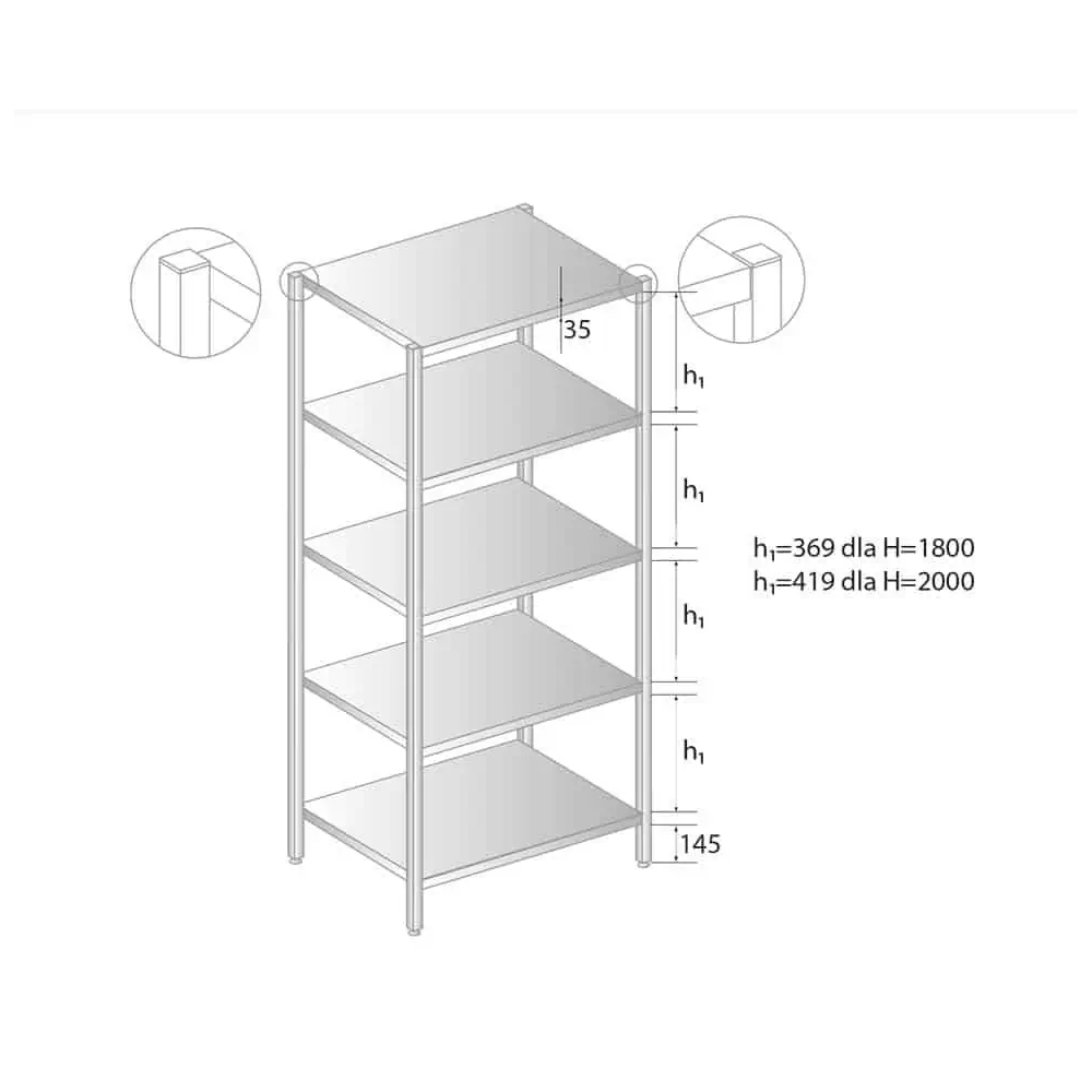 REGAŁ NIERDZEWNY 1000x700x2000 Dora-Metal DM-3320