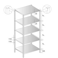 REGAŁ Z PÓŁKAMI PRZESTAWNYMI NIERDZEWNY 700x700x2000 Dora-Metal DM-3321