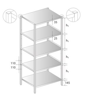 REGAŁ Z PÓŁKAMI PRZESTAWNYMI NIERDZEWNY 1100x500x2000 Dora-Metal DM-3321