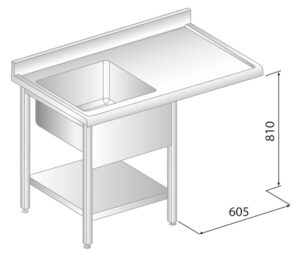 STÓŁ ZE ZLEWEM, PÓŁKĄ I MIEJSCEM NA ZMYWARKĘ 1200x600x850 Dora-Metal DM-3272