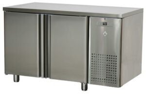 ﻿﻿﻿Stół chłodniczy dwudrzwiowy ze zlewem i rantem, 1380x700x850, RM GASTRO SCH 2D DSL