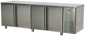 ﻿﻿﻿Stół chłodniczy czterodrzwiowy ze zlewem i rantem, 2380x700x850, RM GASTRO SCH 4D DSL