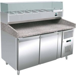 Stół chłodniczy 2 drzwiowy, 600X400 mm,  do pizzy z nadstawą, 1510x800x1430 Stalgast 843300