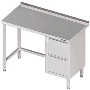 Stół przyścienny z blokiem dwóch szuflad (P),bez półki 900x600x850 mm Stalgast 980256090