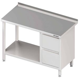 Stół przyścienny z blokiem dwóch szuflad (P),i półką 900x600x850 mm Stalgast 980276090