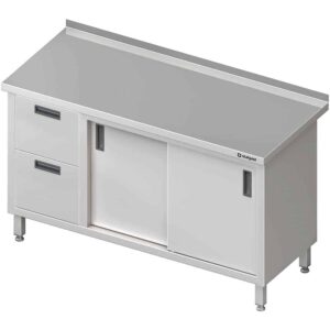 Stół przyścienny z blokiem dwóch szuflad (L),drzwi suwane 1200x600x850 mm Stalgast 980346120