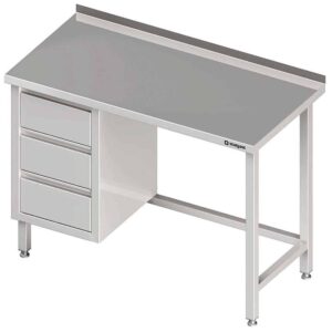 Stół przyścienny z blokiem trzech szuflad (L),bez półki 1400x600x850 mm Stalgast 980366140