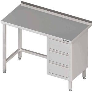 Stół przyścienny z blokiem trzech szuflad (P),bez półki 800x600x850 mm Stalgast 980376080