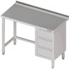 Zdjęcie Stół przyścienny z blokiem trzech szuflad (P),bez półki 1500x600x850 mm Stalgast 980376150
