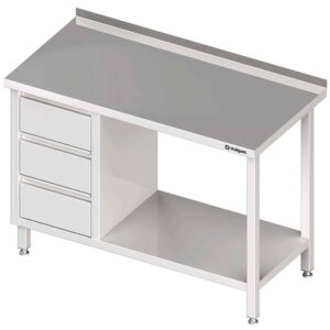 Stół przyścienny z blokiem trzech szuflad (L),i półką 1100x600x850 mm Stalgast 980386110