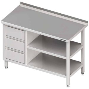 Stół przyścienny z blokiem trzech szuflad (L),i 2-ma półkami 1700x600x850 mm Stalgast 980406170