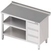 Zdjęcie Stół przyścienny z blokiem trzech szuflad (P),i 2-ma półkami 1000x600x850 mm Stalgast 980416100