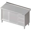 Zdjęcie Stół przyścienny z blokiem trzech szuflad (P),drzwi suwane 1300x700x850 mm Stalgast 980477130
