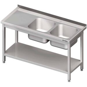Stół ze zlewem 2-kom.(P),z półką 1300x700x850 mm skręcany Stalgast 980827130