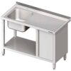 Zdjęcie Stół ze zlew 1-kom.(L), z szafką i półką 1500x700x850 mm Stalgast 980987150