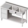 Zdjęcie Stół ze zlewem 2-kom.(P), z blokiem dwóch szuflad i półką 1500x600x850 mm Stalgast 981076150